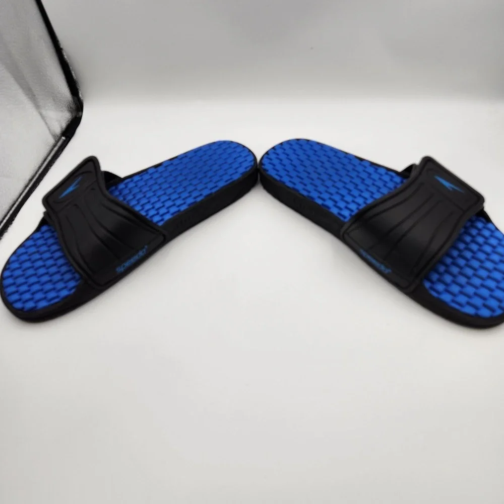 Speedo‎ Slide Mens 13-14 XL Black Blue Adjustable Strap Slip On Flat Sandals